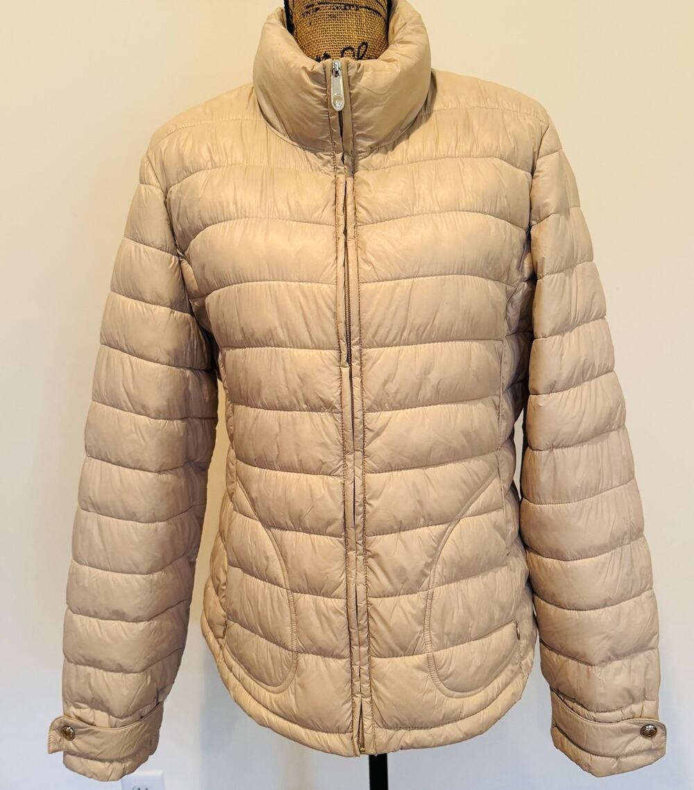 Calvin Klein Womens Packable Lightweight Puffer Cream Beige Travel Jacke Large